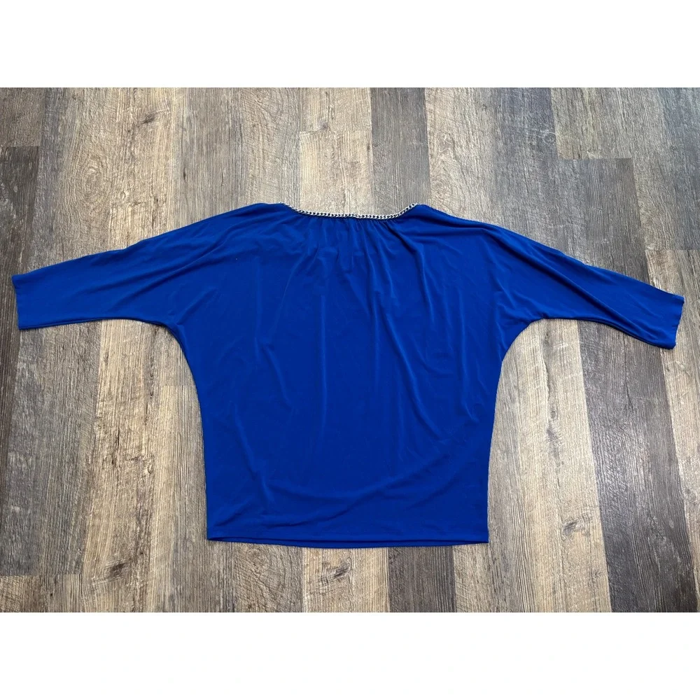 Michael Kors Royal Blue Chain Neck Cold Shoulder Batwing‎ Top Small